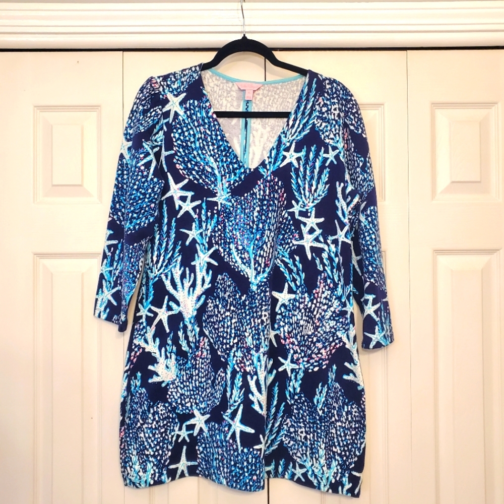 Lilly Pulitzer Cotton Bodycon  Cover-up Dress Size XL Starfish And Coral